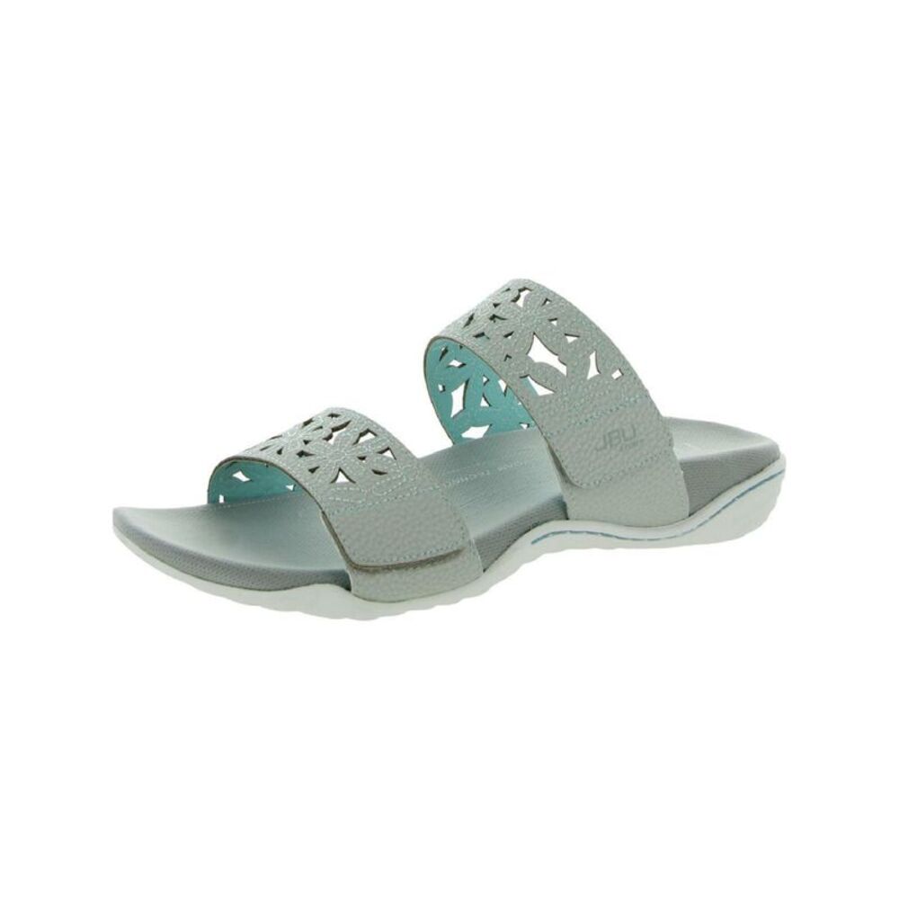 JBU SPORT Womens Gray Wildflower Round Toe Wedge Slide Sandals Shoes 9 M
